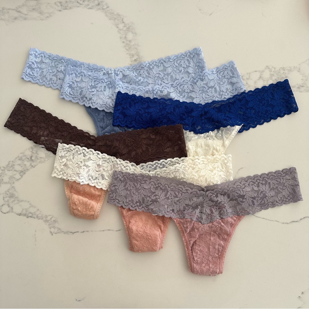 NWT Hanky Panky 6 Pack Signature Lace Low Rise Thongs in Soft Neutrals One Size